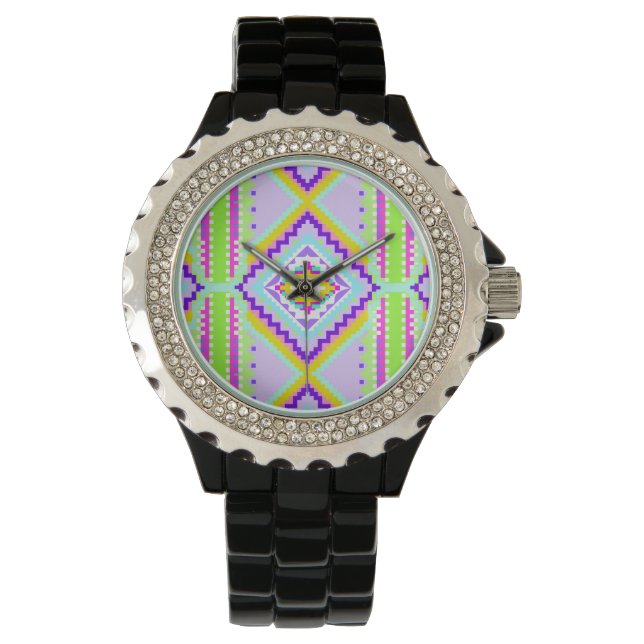 Reloj De Pulsera Sueños Tribales de Neón Caleidoscopio (Anverso)