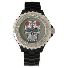 Reloj De Pulsera SUGAR SKULL | texto editable con flores