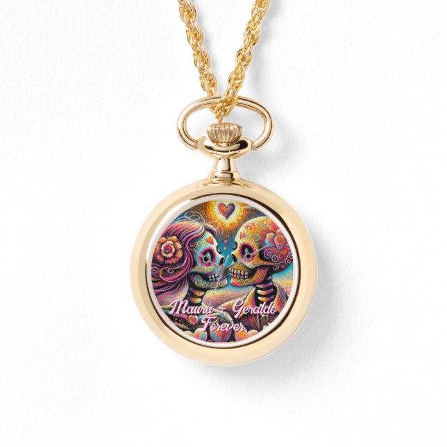 Reloj De Pulsera Sugar Skulls in Love Chalk Pastel Personalized (Anverso)