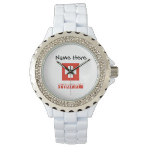 Reloj De Pulsera Suiza y bandera suiza con tu nombre