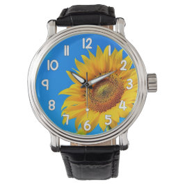 Reloj De Pulsera Sunflower Wrist Watch Blue Background Floral