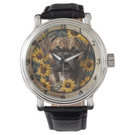 Reloj De Pulsera Sunflowers and Boxer Dog
