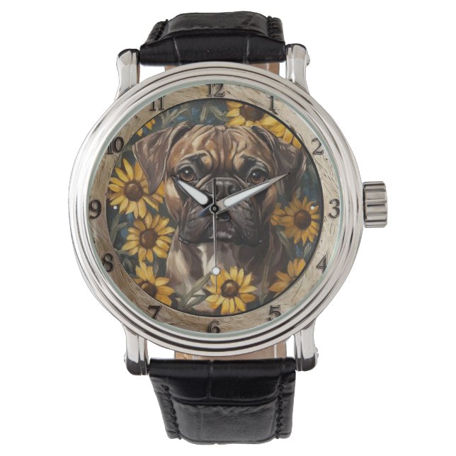 Reloj De Pulsera Sunflowers and Boxer Dog (Anverso)