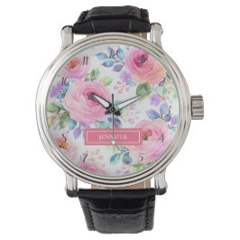 Reloj De Pulsera Sunrise Floral Boho Custom Name Design            