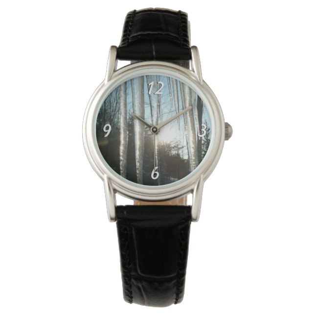 Reloj De Pulsera Sunrise Through Icicles Winter Nature Photography (Anverso)