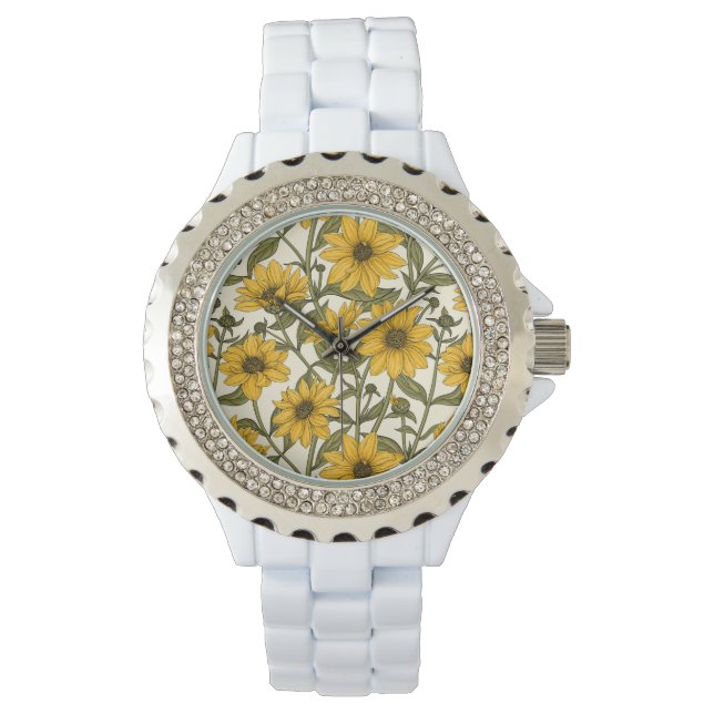 Reloj De Pulsera Sunroot, girasol salvaje en blanco roto (Anverso)