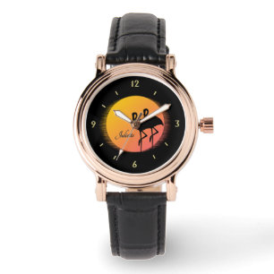 Reloj De Pulsera Sunset Flamingos Personal con Nombre