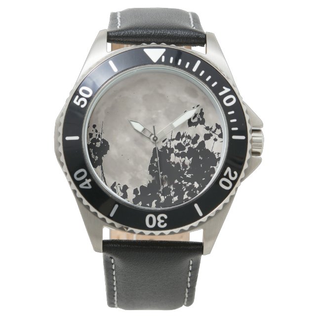 Reloj De Pulsera Superluna detrás de hojas negras (Anverso)