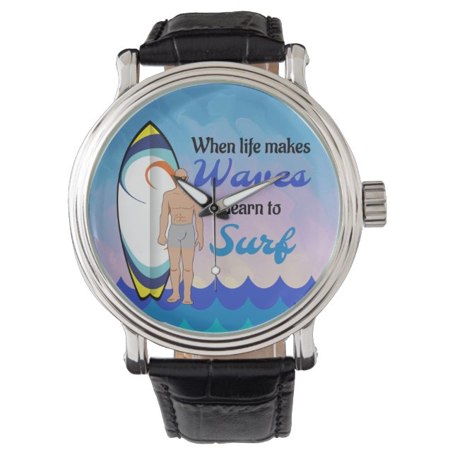 Reloj De Pulsera Surfboard Ocean Waves Blue Motivation Cita (Anverso)