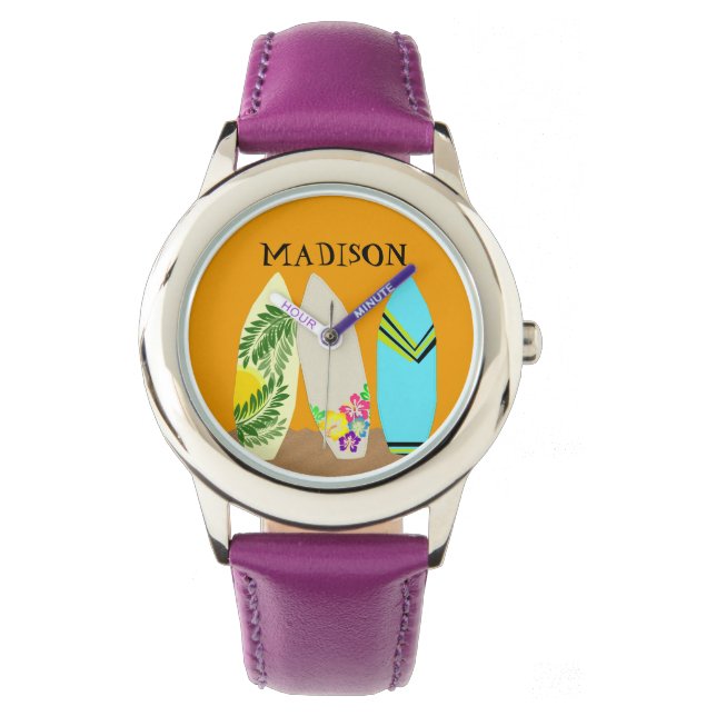 Reloj De Pulsera Surfer Chica Surfboard Art Writing Watch (Anverso)