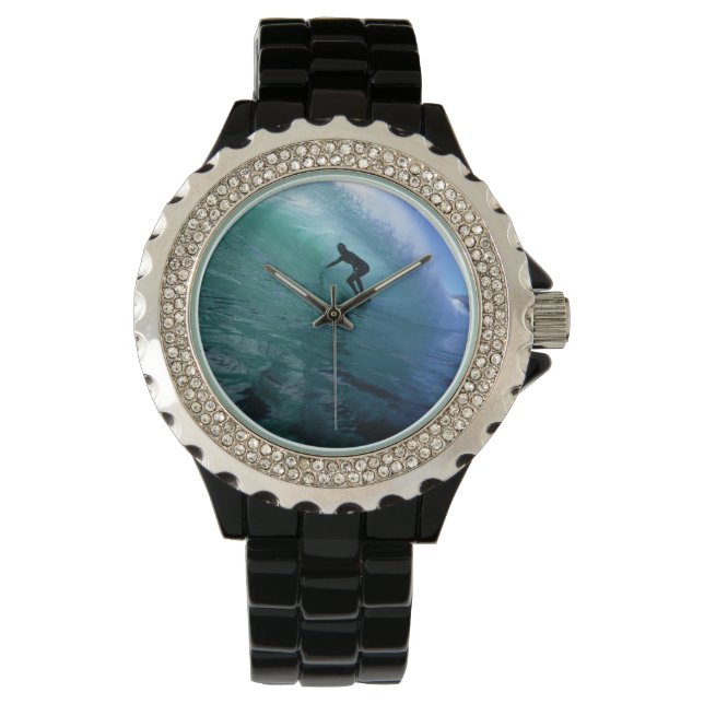 Reloj De Pulsera Surfiendo dentro de una ola verde (Anverso)