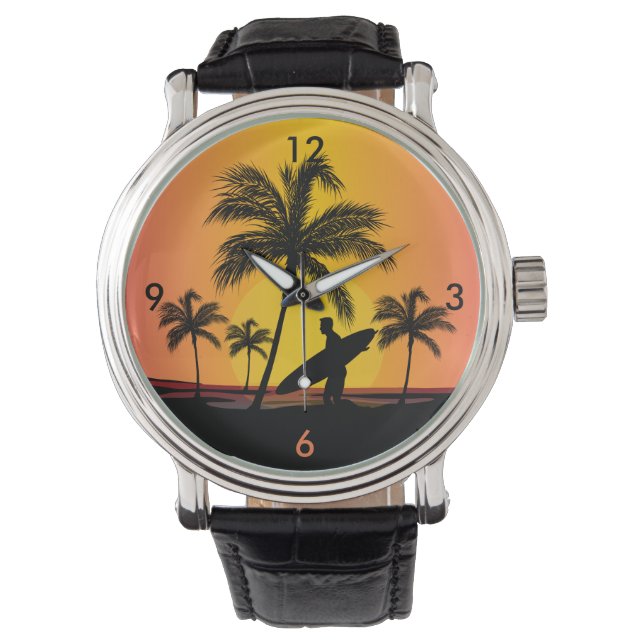 Reloj De Pulsera Surfista al atardecer (Anverso)