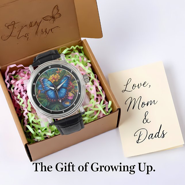 Reloj De Pulsera Susurro Tropical" - Mariposa Azul (Subido por el creador)