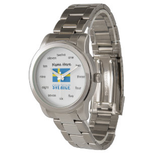 Reloj De Pulsera Sverige Bandera Sueca Personalización Negra 