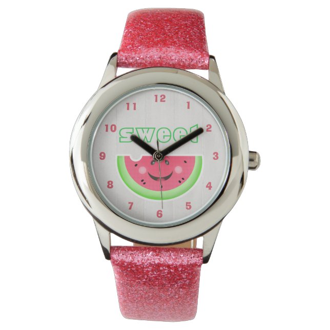 Reloj De Pulsera Sweet Smile Watermelon Personalizado Purpurina Str (Anverso)