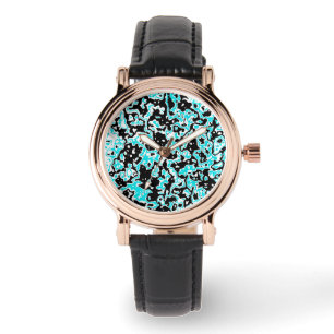 Reloj De Pulsera Swirls cian y negro