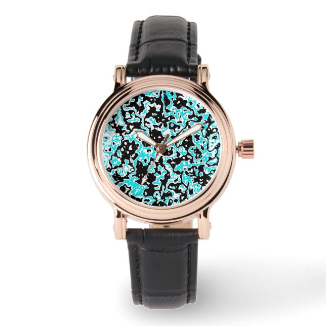 Reloj De Pulsera Swirls cian y negro (Anverso)