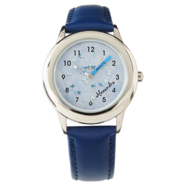 Reloj De Pulsera Swirly Blue Stars Chica Watch (Anverso)
