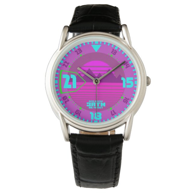 Reloj De Pulsera Synth Style 80 años ochenta púrpura retro (Anverso)