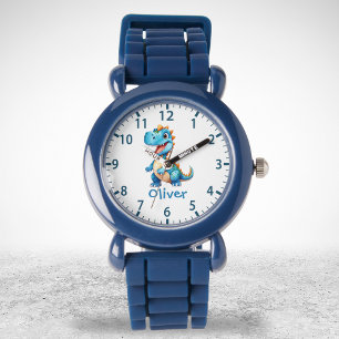 Reloj De Pulsera T-rex de dinosaurio azul lindo personalizado
