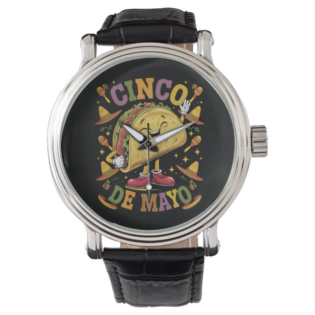 Reloj De Pulsera Taco Bailarín Divertido Fiesta Cinco De Mayo (Anverso)