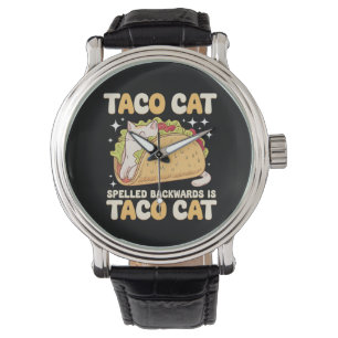 Reloj De Pulsera Tacocat deletreado al revés Taco Cat Mexicano