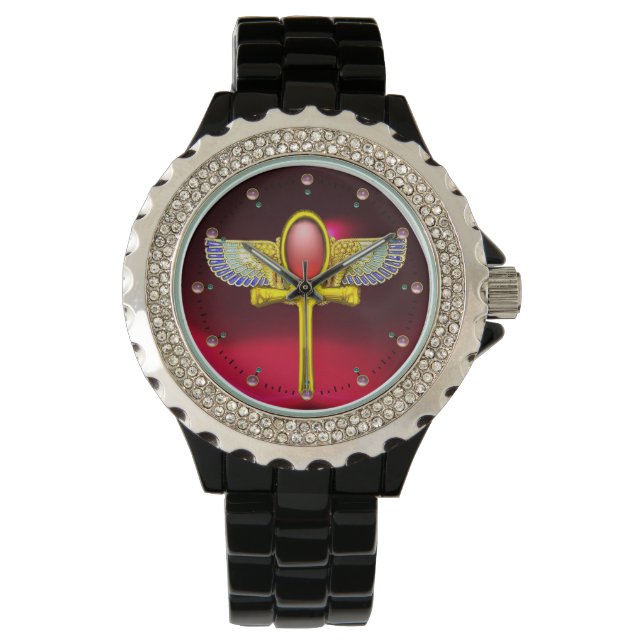 RELOJ DE PULSERA TALISMAN ROJO/ EGIPCIO ANKH CON CORNUCOPIA (Anverso)