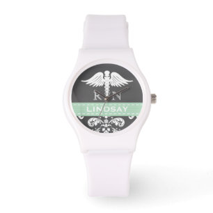 RELOJ DE PULSERA TALLER DE ENFERMERÍA PERSONALIZADA MINT RN CADUCEU