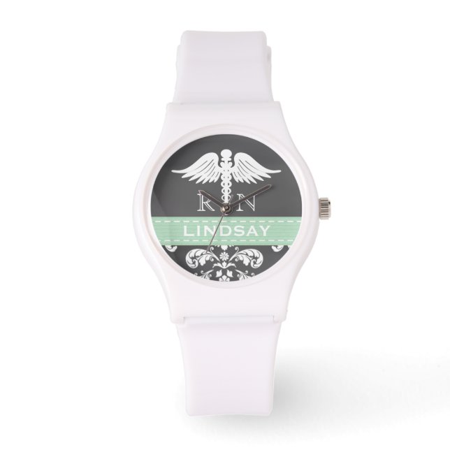 RELOJ DE PULSERA TALLER DE ENFERMERÍA PERSONALIZADA MINT RN CADUCEU (Anverso)