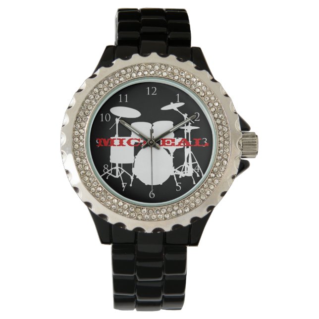 Reloj De Pulsera Tambores con números y nombre personalizado (Anverso)