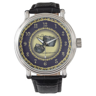 Reloj De Pulsera Tambores Snare ~ Desplazamiento musical ~ Oro/Azul