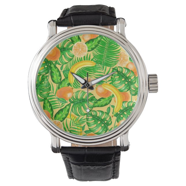 Reloj De Pulsera Tangerinas, plátanos y hojas tropicales (Anverso)
