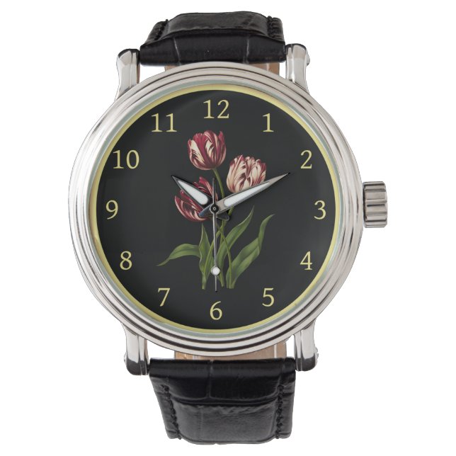 Reloj De Pulsera Tarde Tulip 001 ~ Arte botánico ~ (Anverso)