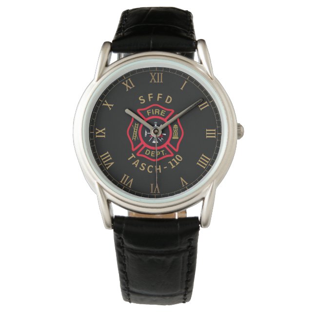 Reloj De Pulsera Tarjeta de bombero de oro personalizada (Anverso)