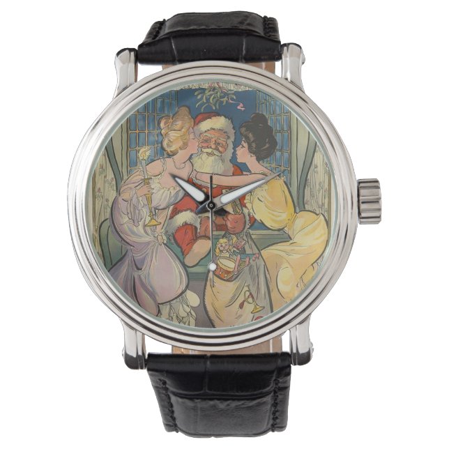 Reloj De Pulsera Tarjeta navideña virgen de Santa Kissing (Anverso)