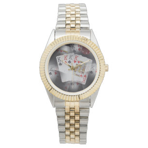 Reloj De Pulsera Tarjetas De Póquer De Cuadros Reyes En Un Patrón,