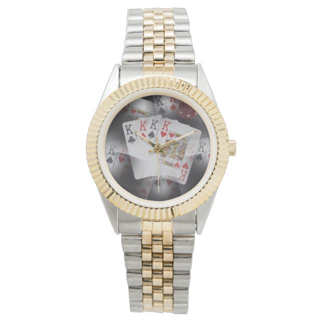 Reloj De Pulsera Tarjetas De Póquer De Cuadros Reyes En Un Patrón, (Anverso)