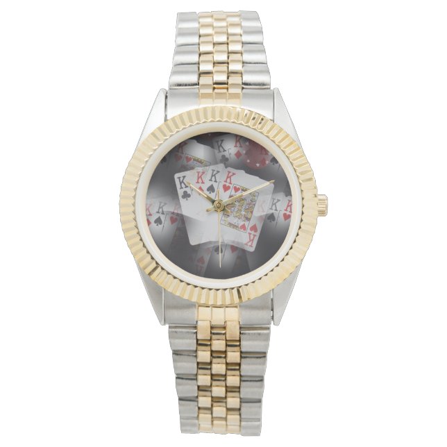 Reloj De Pulsera Tarjetas De Póquer De Cuadros Reyes En Un Patrón, (Anverso)