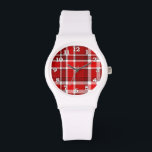Reloj De Pulsera Tartán blanco rojo<br><div class="desc">Este diseño de arcilla roja y blanca tiene un patrón repitido de rayas/tartán que está ligeramente texturado. Es un patrón brillante y elegante.</div>