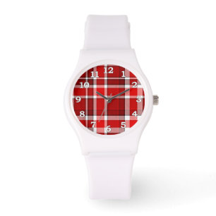 Reloj De Pulsera Tartán blanco rojo de la tela escocesa