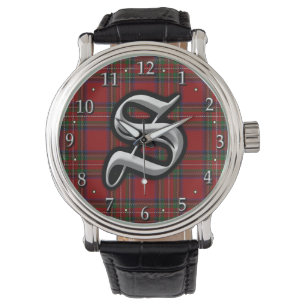 Reloj De Pulsera Tartán del monograma de la letra S de Stewart del