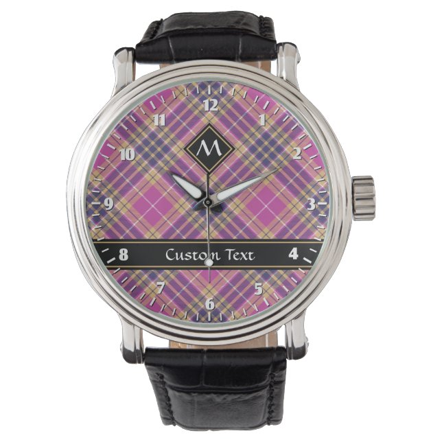 Reloj De Pulsera Tartán rosa, dorado y azul (Anverso)