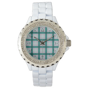 Reloj De Pulsera Tartan Verde Rojo Blanco Escocés