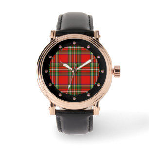 RELOJ DE PULSERA TARTÁN VERDE ROJO CON GEMSTONES ROJOS