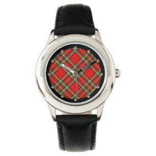 RELOJ DE PULSERA TARTÁN VERDE ROJO CON GEMSTONES ROJOS