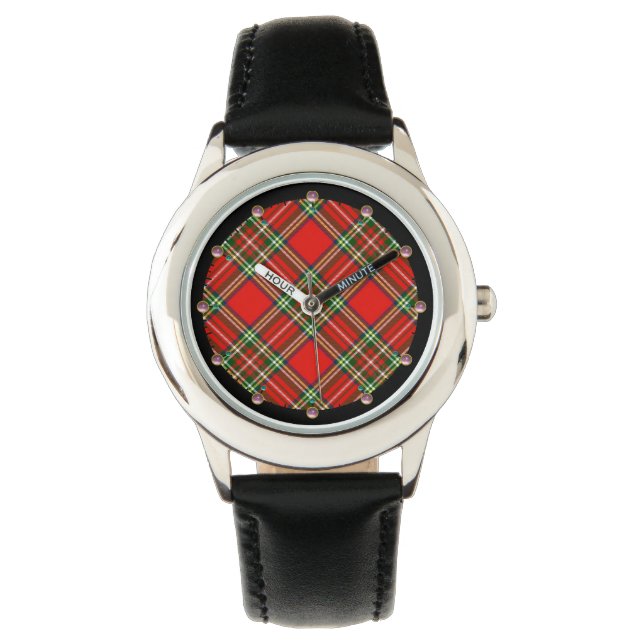 RELOJ DE PULSERA TARTÁN VERDE ROJO CON GEMSTONES ROJOS (Anverso)