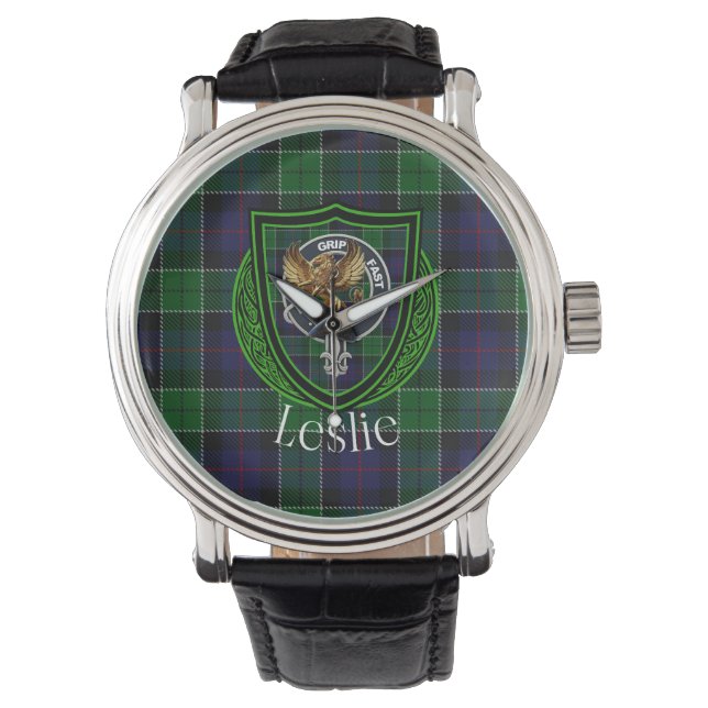 Reloj De Pulsera Tartan y Cresta del Clan Escocés Leslie (Anverso)