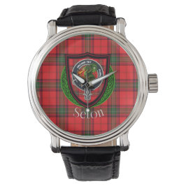 Reloj De Pulsera Tartan y Cresta del Clan Escocés Seton