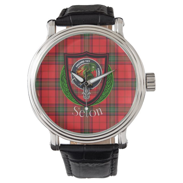 Reloj De Pulsera Tartan y Cresta del Clan Escocés Seton (Anverso)