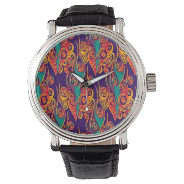Reloj De Pulsera Tattoo Pattern Art - llamas y círculos (Anverso)